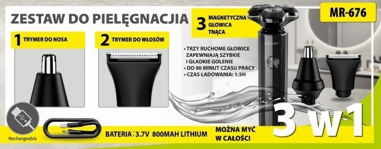 Makinë rroje Maestro MR-676 3-në-1, me trimmer, USB Type-C, e zezë