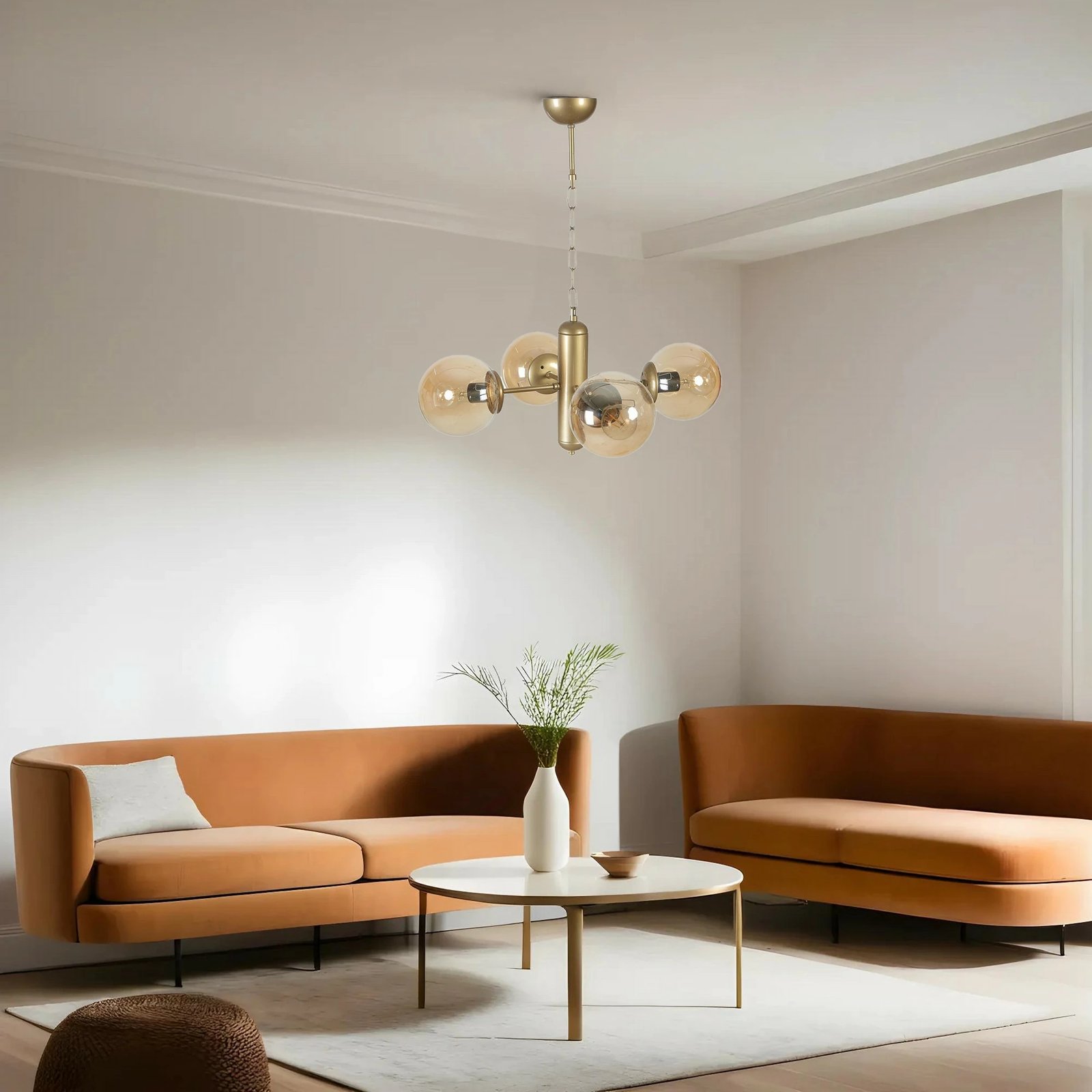 Llambë tavani Opviq Bankok, 4 llampa, ngjyrë qelqi amber dhe ari