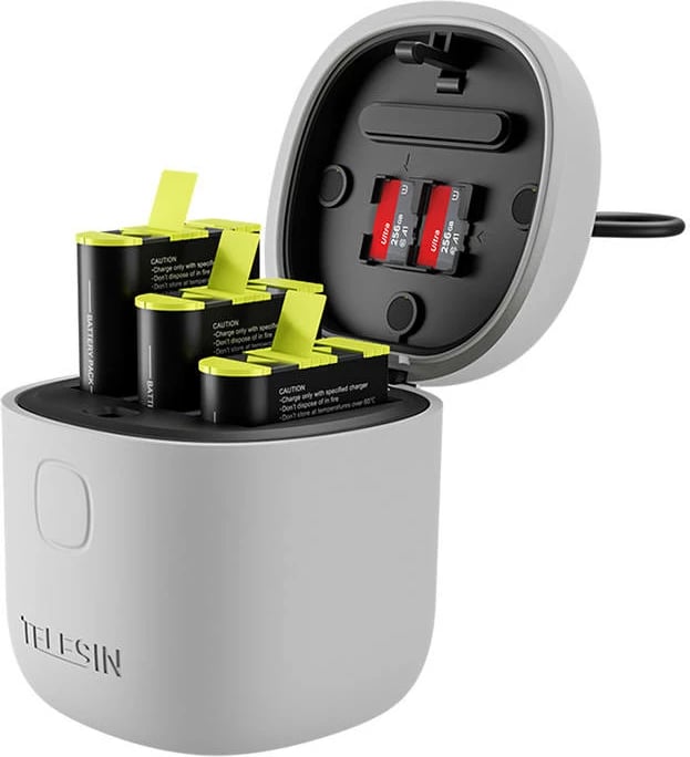 Kasë karikimi Telesin Allin box për GoPro Hero 9/10 me 3 bateri, IP54, Gri, set