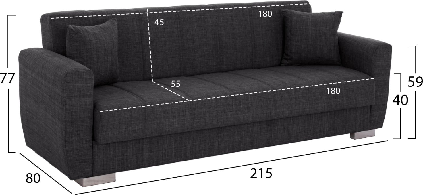 Divan shtrat 3-vendësh, ngjyrë gri, FH3240.03, 215x80x77 cm