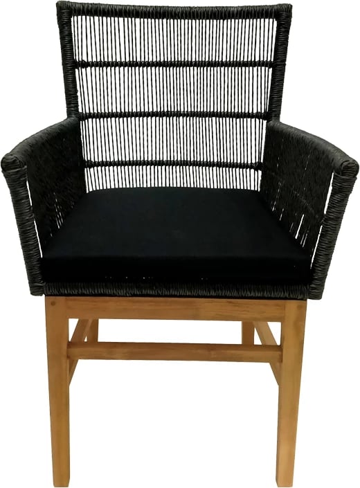 Karrige Inca dru teak dhe litar sintetik, ngjyrë natyrale-e zezë, me jastëk, 60x61x90cm