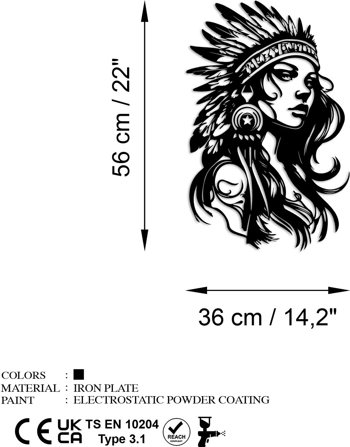 Aksesor dekorativ metalik për mur Wallity, Native, ngjyrë e zezë, 35x56cm