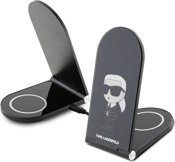 Karikues induktiv Karl Lagerfeld Ikonik MagSafe 2-në-1, 15W, i zi, palosshëm