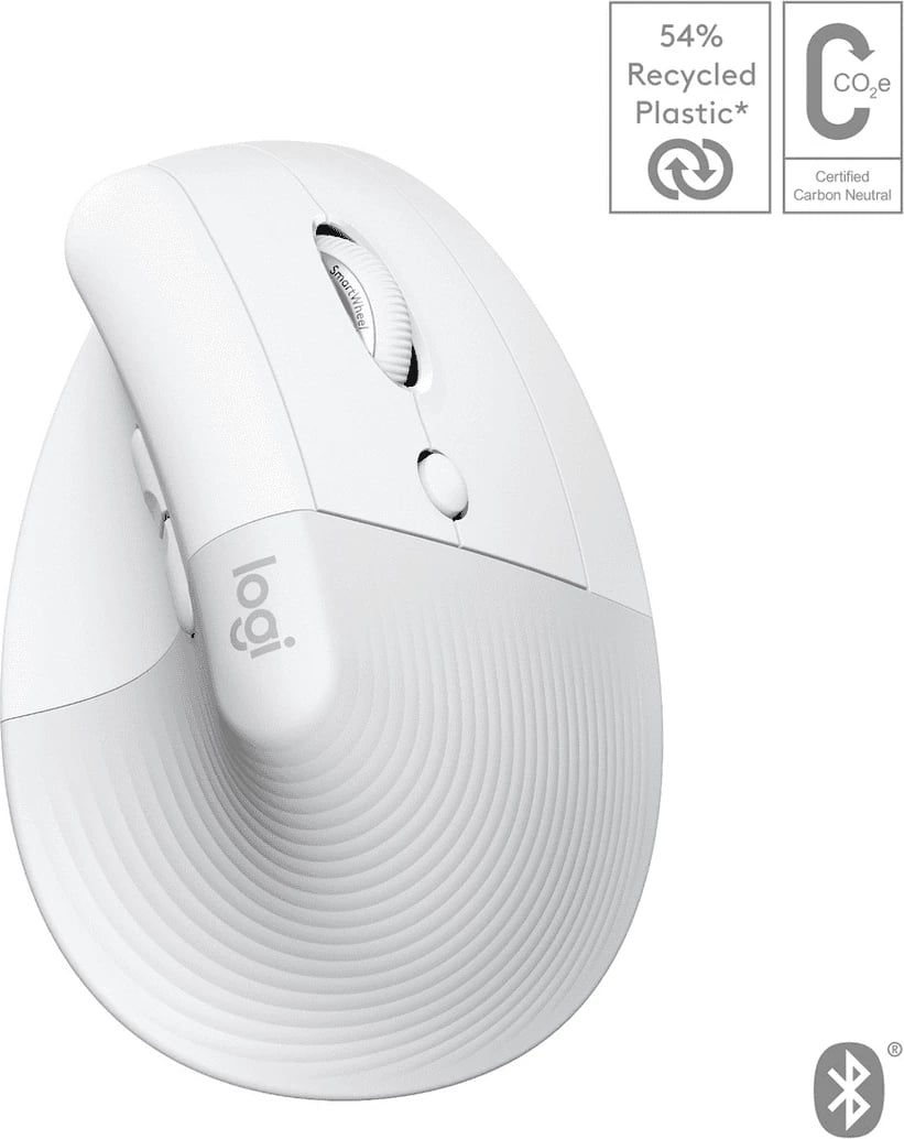 Maus, Logitech, Lift Vertical për Mac 910-006477, pa kabllo (Bluetooth), i bardhë