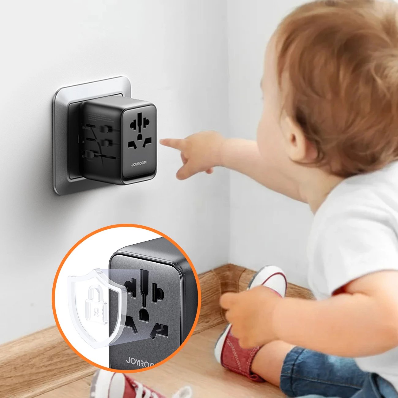 Adapter udhëtimi universal Joyroom JR-TCW01, 17W, 4 porta USB, i zi