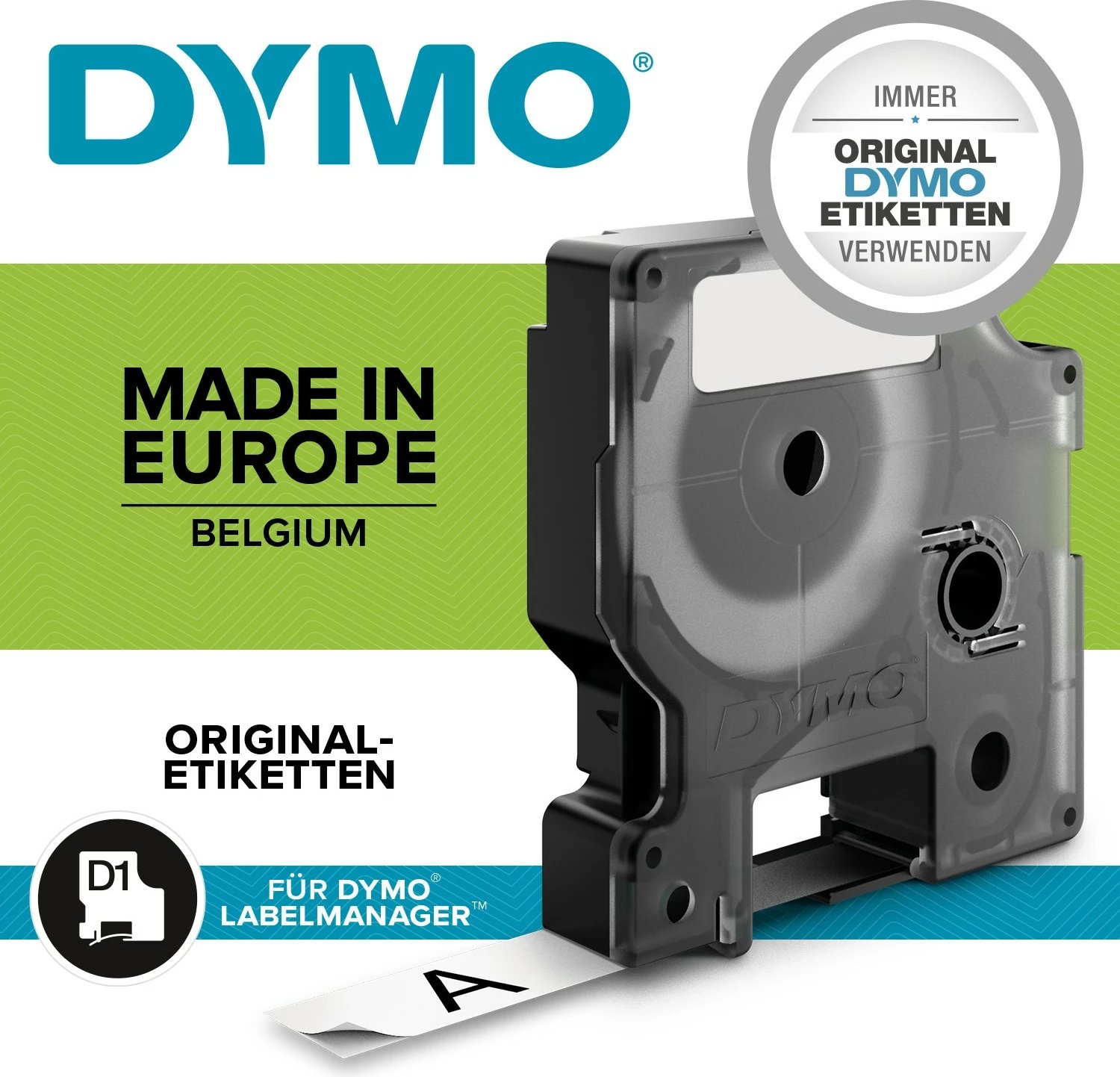 Shirit etiketa Dymo D1 9mm x 7m, bardhë