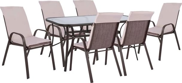 Set tavoline ngrënieje 7 pjesë karrige me jastëk & tavolinë 150x90 FH10572.02 kafe