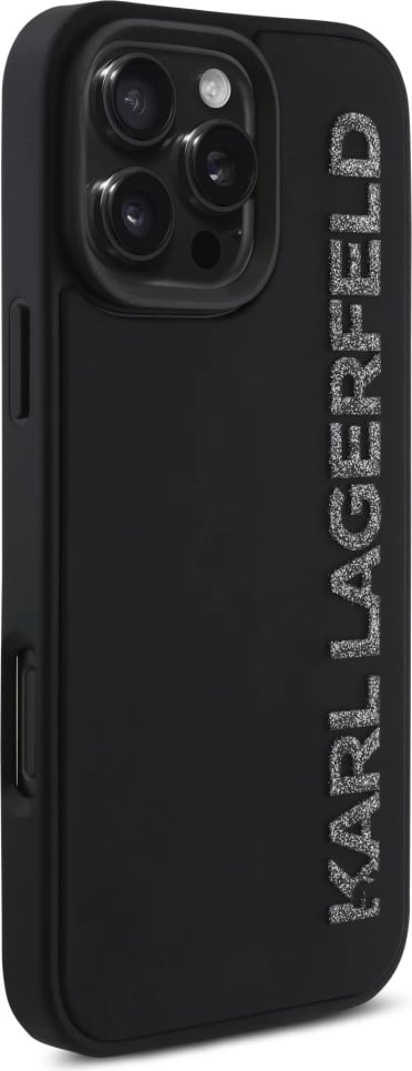 Mbështjellës, Karl Lagerfeld HC 3D Rubber Elongated Glitter, për iPhone 16 Pro Max 6.9\", hardcase TPU/silikon, e zezë