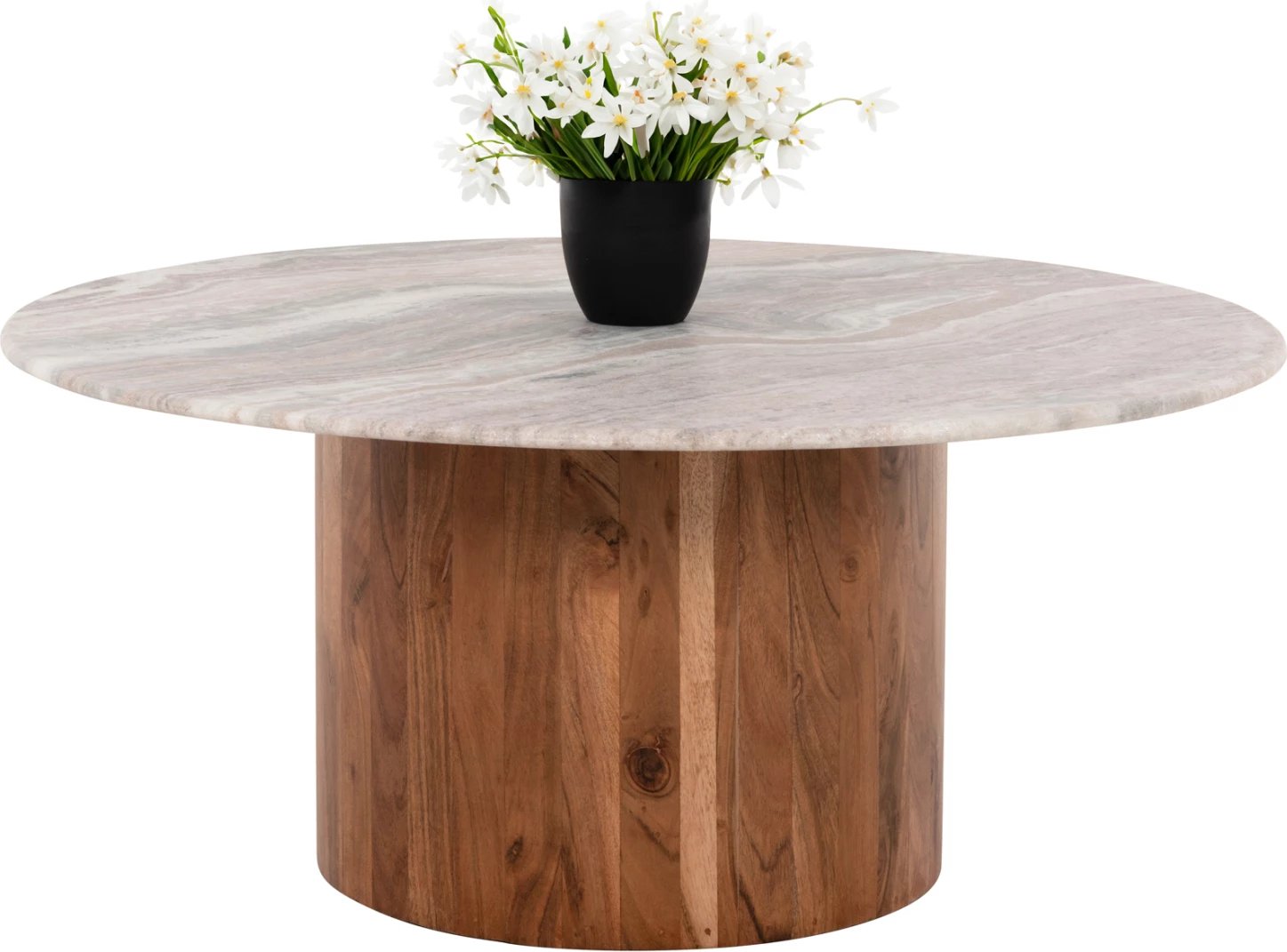 Tavolinë kafeje FORMEL FH9672 dru akacie, sipërfaqe mermeri e bardhë, Φ80x36H cm