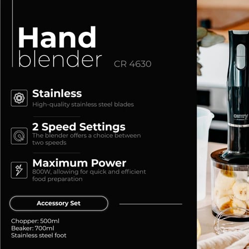 Blender dore, Adler CR 4630, 800W max 500W nom, 2 shpejtësi, inoks, i zi, komplet Blender dore, Adler CR 4630, 800W max 500W nom, 2 shpejtësi, inoks, i zi, komplet