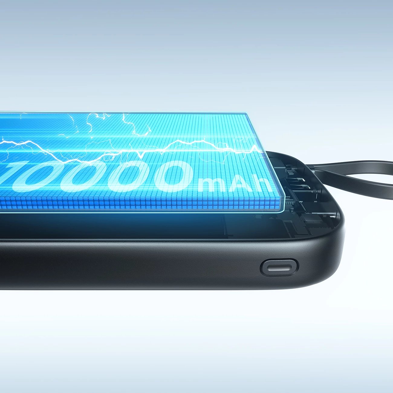 Powerbank Joyroom JR-PBF18, 10000mAh, 22.5W, me kabllo Lightning të integruar + kabllo USB-C 25cm, e zezë