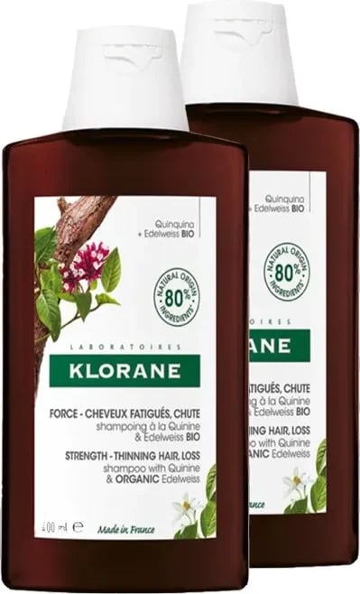 Shampon uniseks Klorane me Kinina dhe Edelveiss Bio 2x400ml