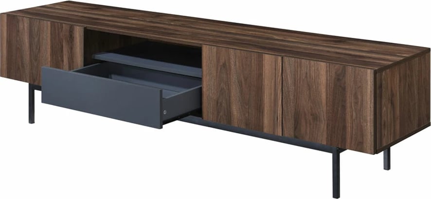 Komodë TV Grooves, 3 dyer, 1 sirtar, ngjyrë arre-gri, 180x40x50cm