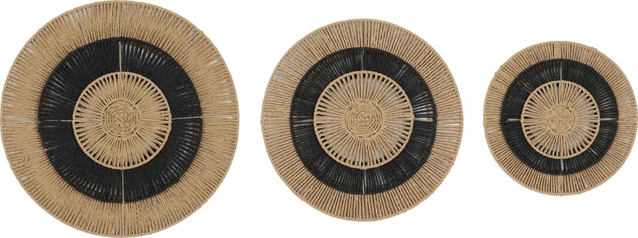 Set dekorativ për mur NUBIA, 3 copë, metal dhe letër, 60x60x5 cm, ngjyrë e zezë dhe natyrale