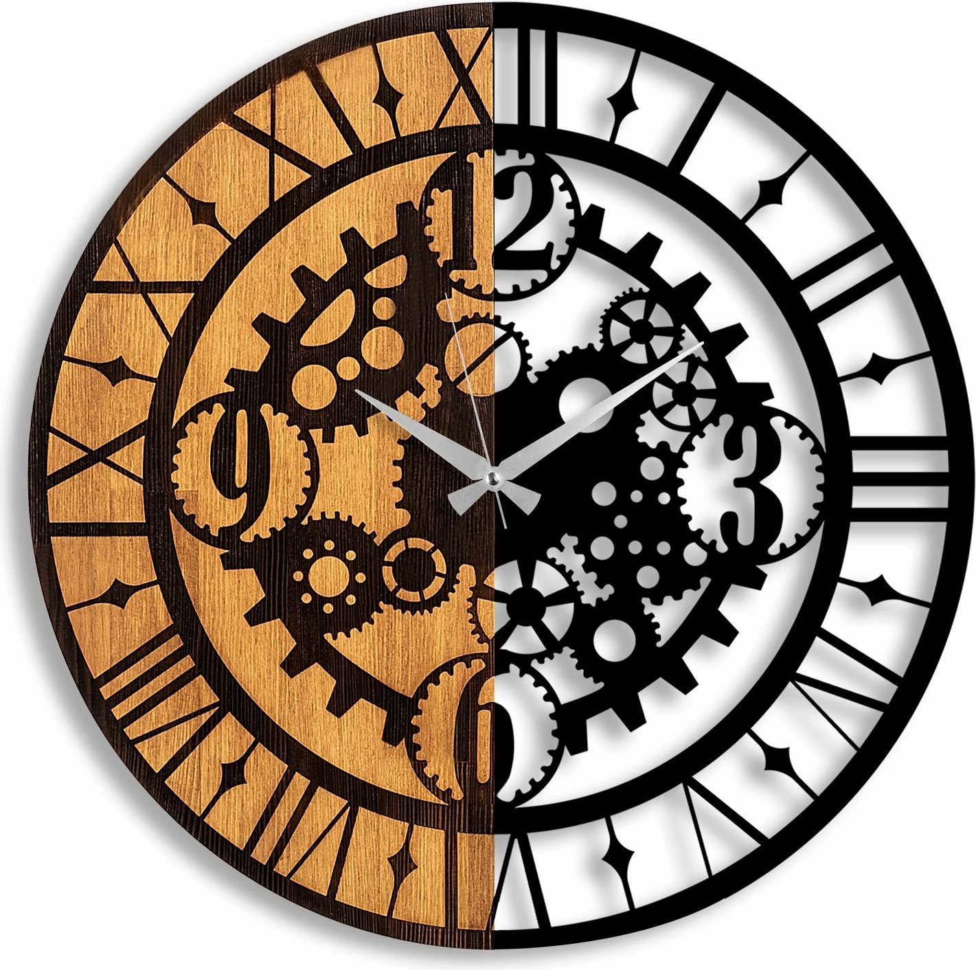 Orë muri dekorative prej druri, Wallity, ngjyrë arre dhe e zezë, 56cm