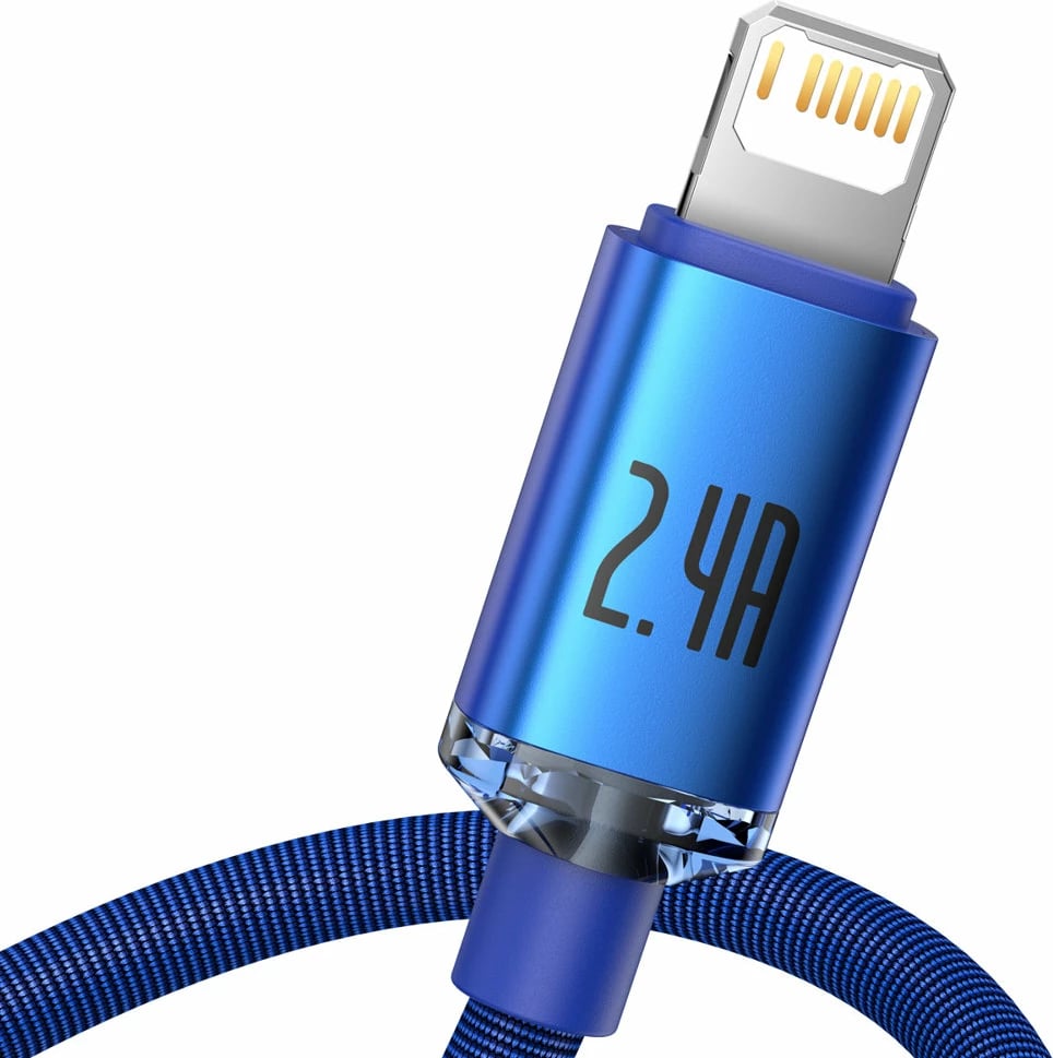 Kabllo karikimi dhe të dhënash Baseus Crystal Shine Series, USB-A në Lightning, 2.4A, 2m, kaltër Kabllo karikimi dhe të dhënash Baseus Crystal Shine Series, USB-A në Lightning, 2.4A, 2m, kaltër