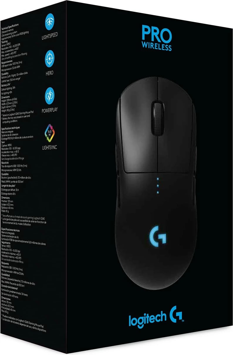 Maus Logitech G PRO Wireless, Ambidextrous, Optik, RF Wireless, 25600 DPI, 1 ms, Ngjyrë e zezë Maus Logitech G PRO Wireless, Ambidextrous, Optik, RF Wireless, 25600 DPI, 1 ms, Ngjyrë e zezë