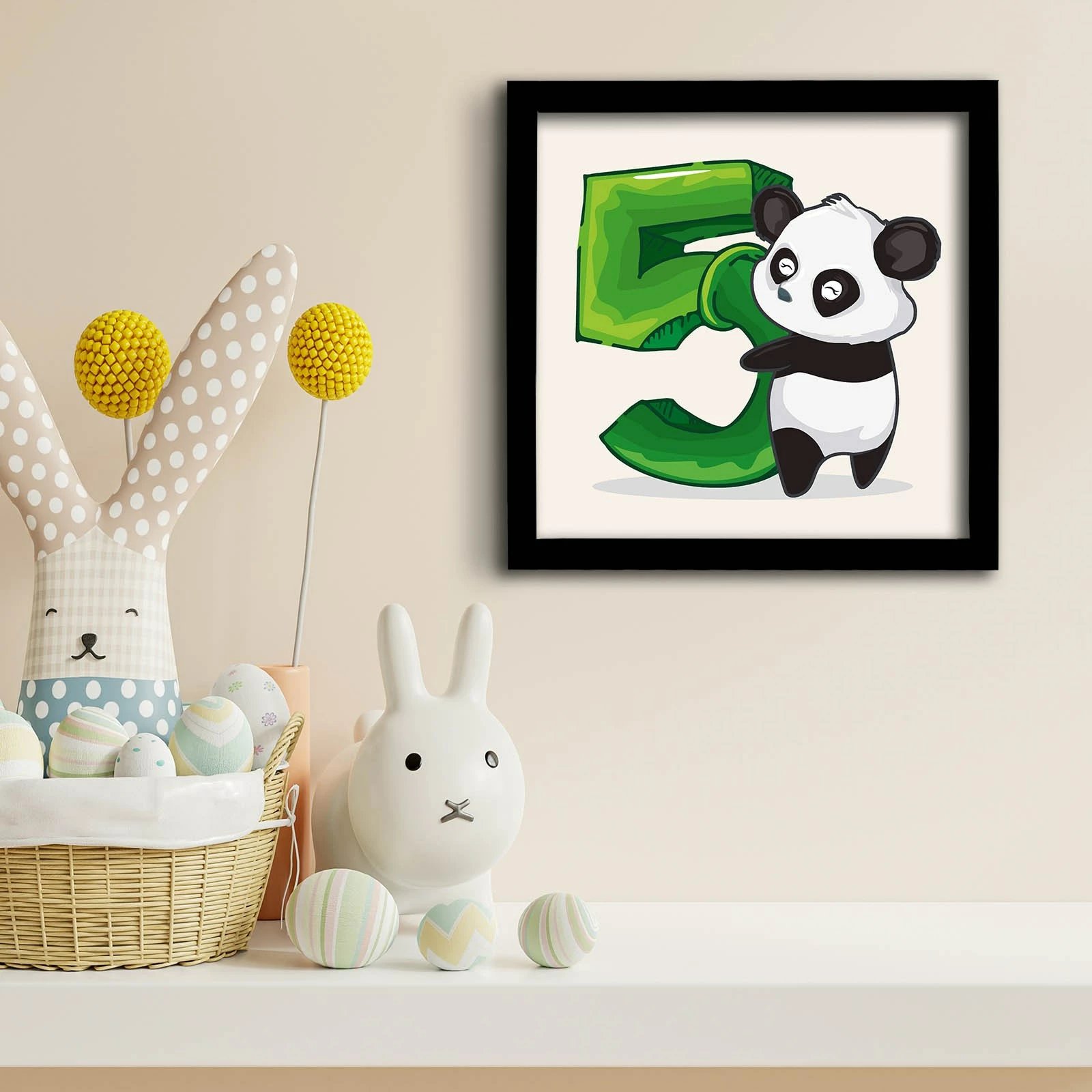 Pikturë dekorative me kornizë MDF, panda me numrin 5, 33x33cm
