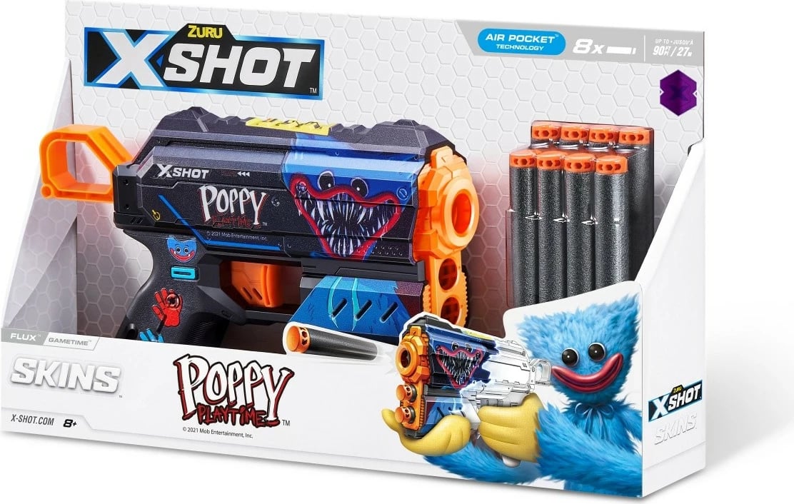 Blaster lodër ZURU X-Shot Flux Launcher 8 Shots Jumpscare, Poppy Playtime, shumëngjyrësh, set me 8 shigjeta