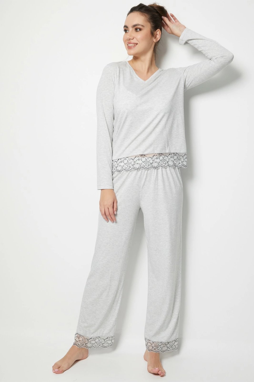 Set pizhamash për gra, Jumeon, 002-000220, gri, marl