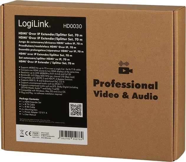 HDMI Extender/Splitter LogiLink set 1x2 porta, 70m, i zi