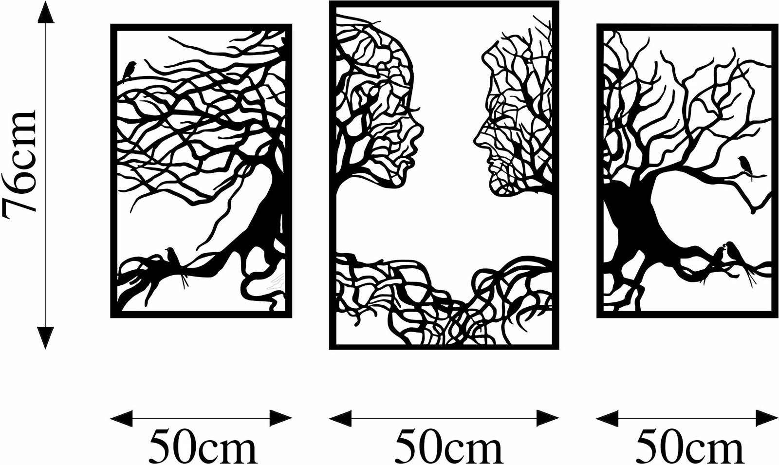 Aksesor dekorativ metalik për mur, Tree Love, 3 pjesë