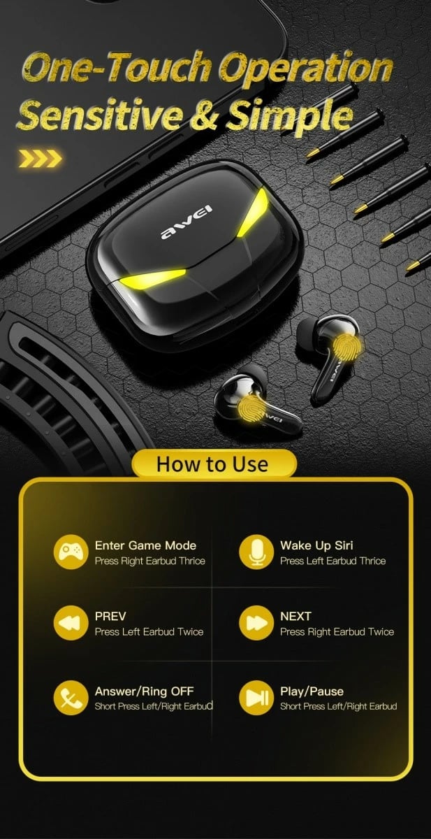 Kufje wireless AWEI T35 TWS me stacion karikimi, Bluetooth 5.0, për gaming, të zeza