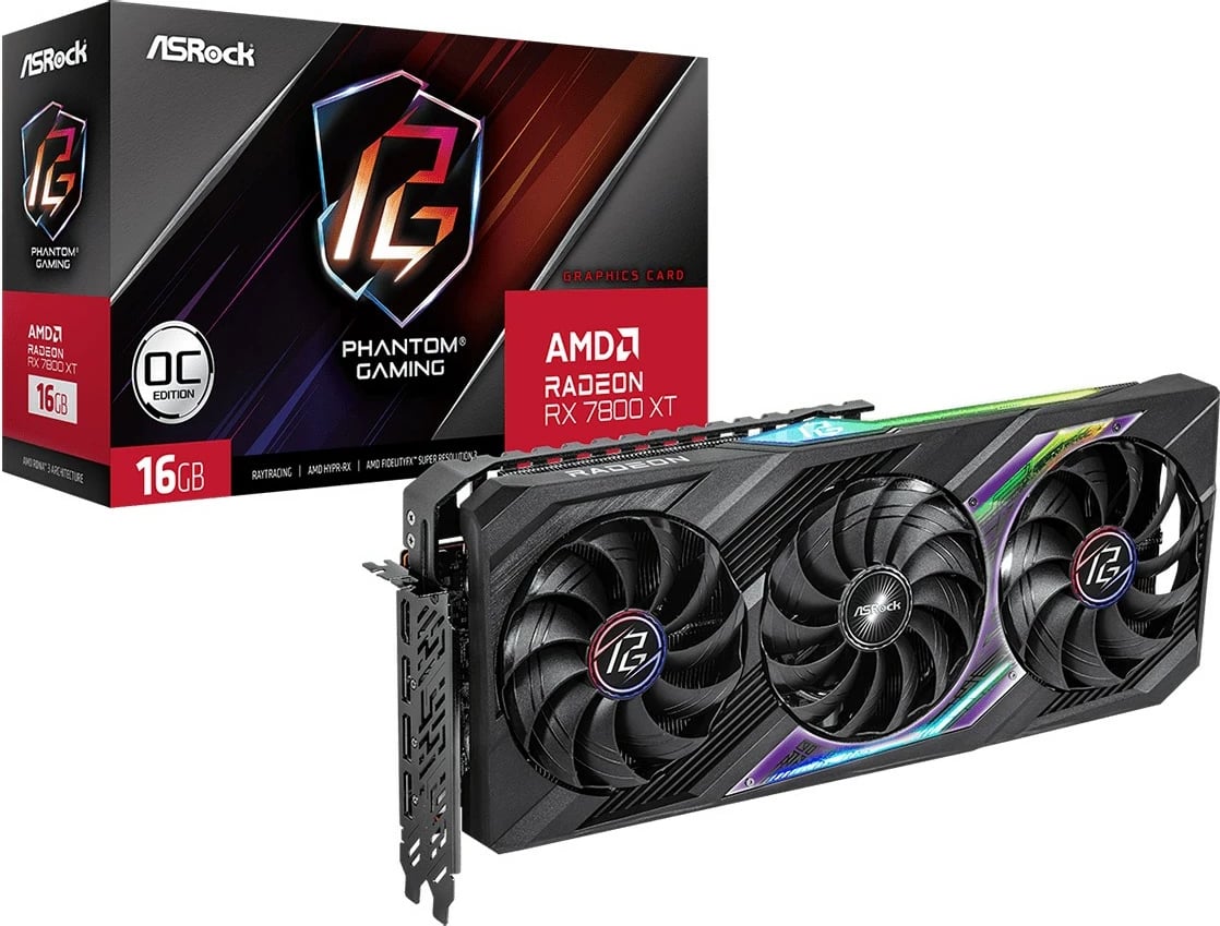 Kartelë grafike ASRock Phantom Gaming Radeon RX 7800 XT OC, 16 GB, GDDR6, PCI Express x16 4.0, e zezë