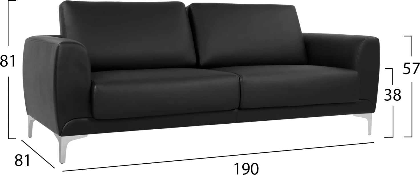 Divan 3 vendësh Kenzie FH3121.31 me PU të zi 190x81x81 cm