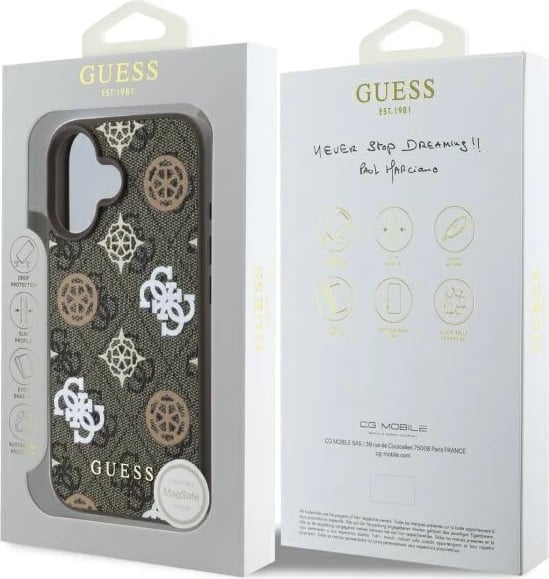 Mbështjellës Guess Peony On 4G Background MagSafe për iPhone 16, Kafe