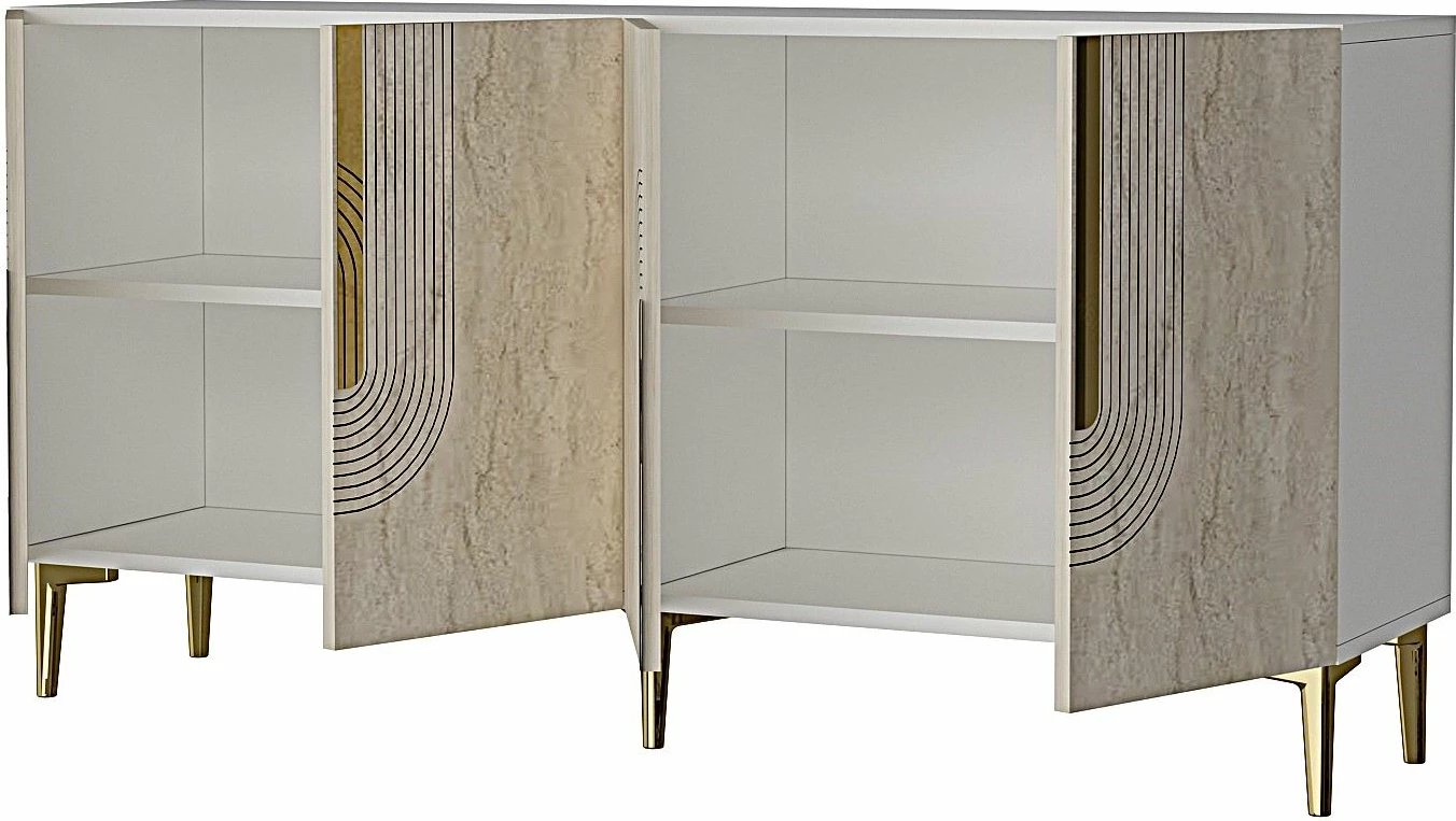 Konsol Skye Decor, Meyra 150, e bardhë, travertin, ari