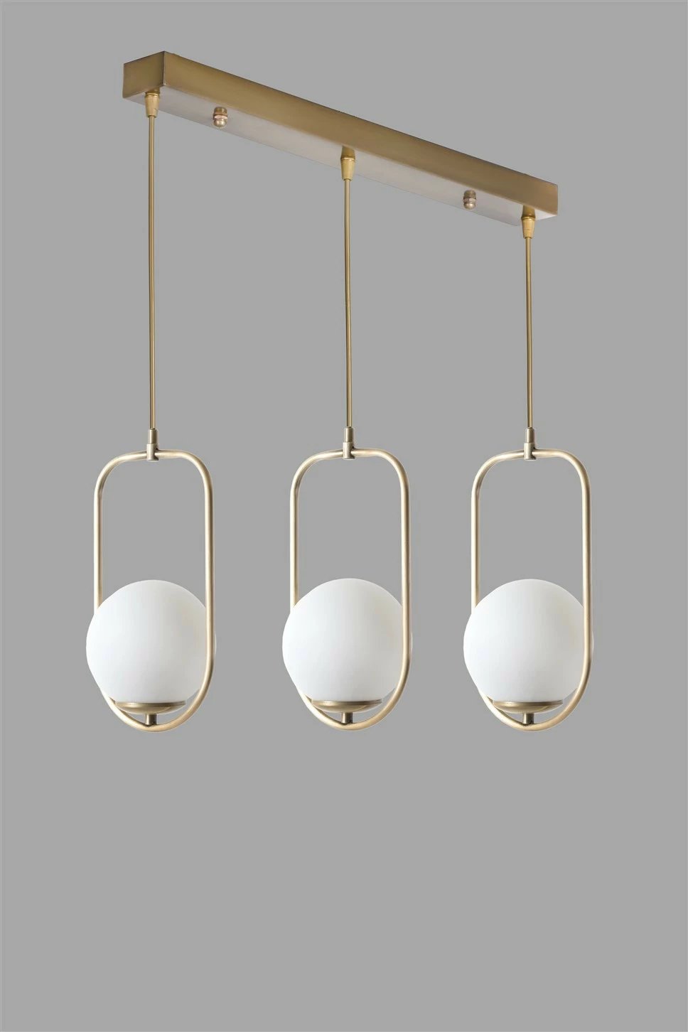 Llambë tavani Opviq, ahu, 3 sfera, qelq i bardhë, bakër