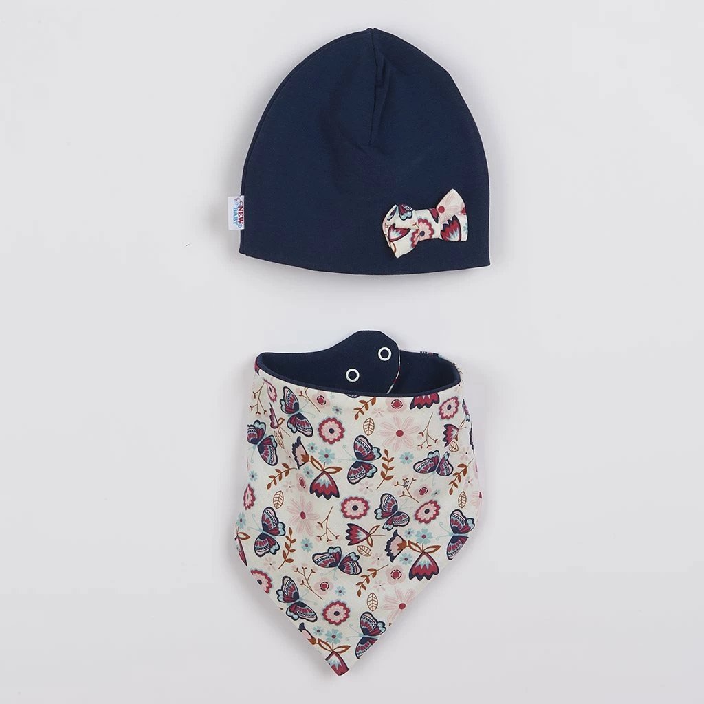 Set kapuç dhe shall qafe, New Baby Missy, 80 (9-12 muaj), pambuk 95% me elastan, blu, set 2-copësh