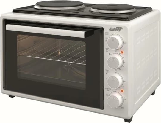 Mini furrë me dy plita, Elit OPTIDUO 35WH, 35 L, 1400 W, me shkop rrotullues dhe dritë, e bardhë