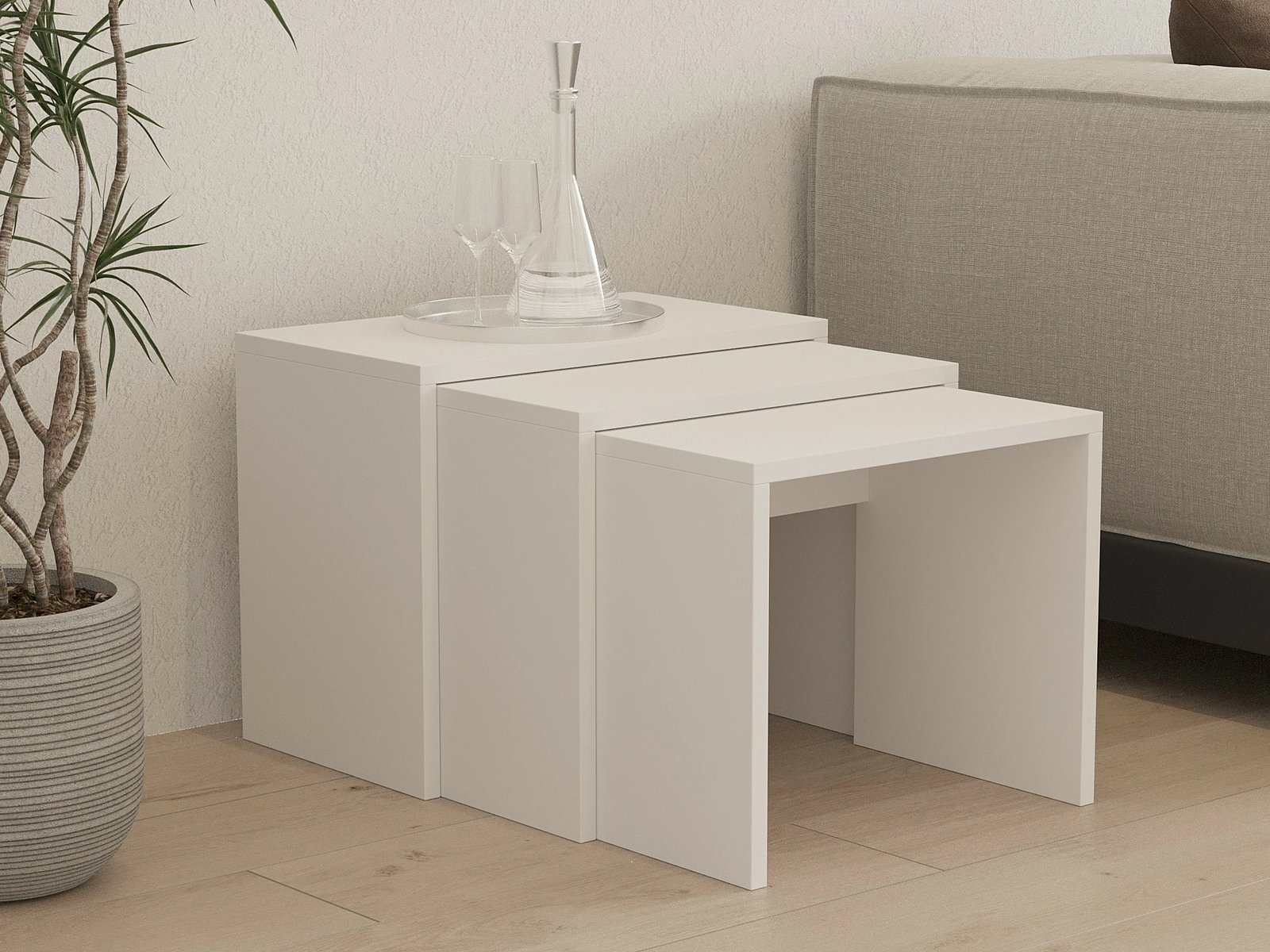 Set tavolinash ndihmëse, 3 copë, ngjyrë e bardhë, Hanah Home Grops