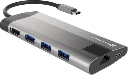 Adapter NATEC Multiport Fowler Plus USB-C, HDMI 4K, RJ45, Gri e Errët