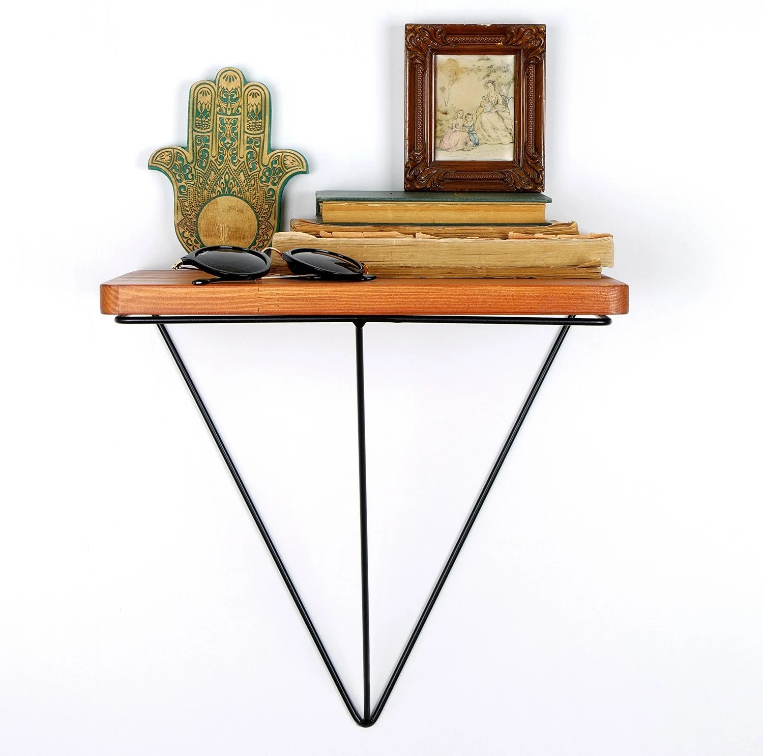 Raft dekorativ prej druri për mur, ngjyrë arre dhe e zezë, Hanah Home, Wr037