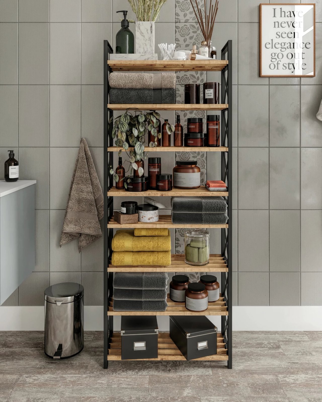 Raft multifunksional, ngjyrë e zezë, Skye Decor, plastikë, 46x128x18 cm