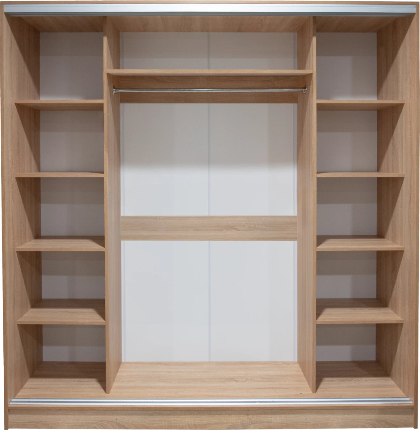 Dollap me dyer rrëshqitëse me pasqyrë, ngjyrë lisi, FH2435, 200x60x210 cm