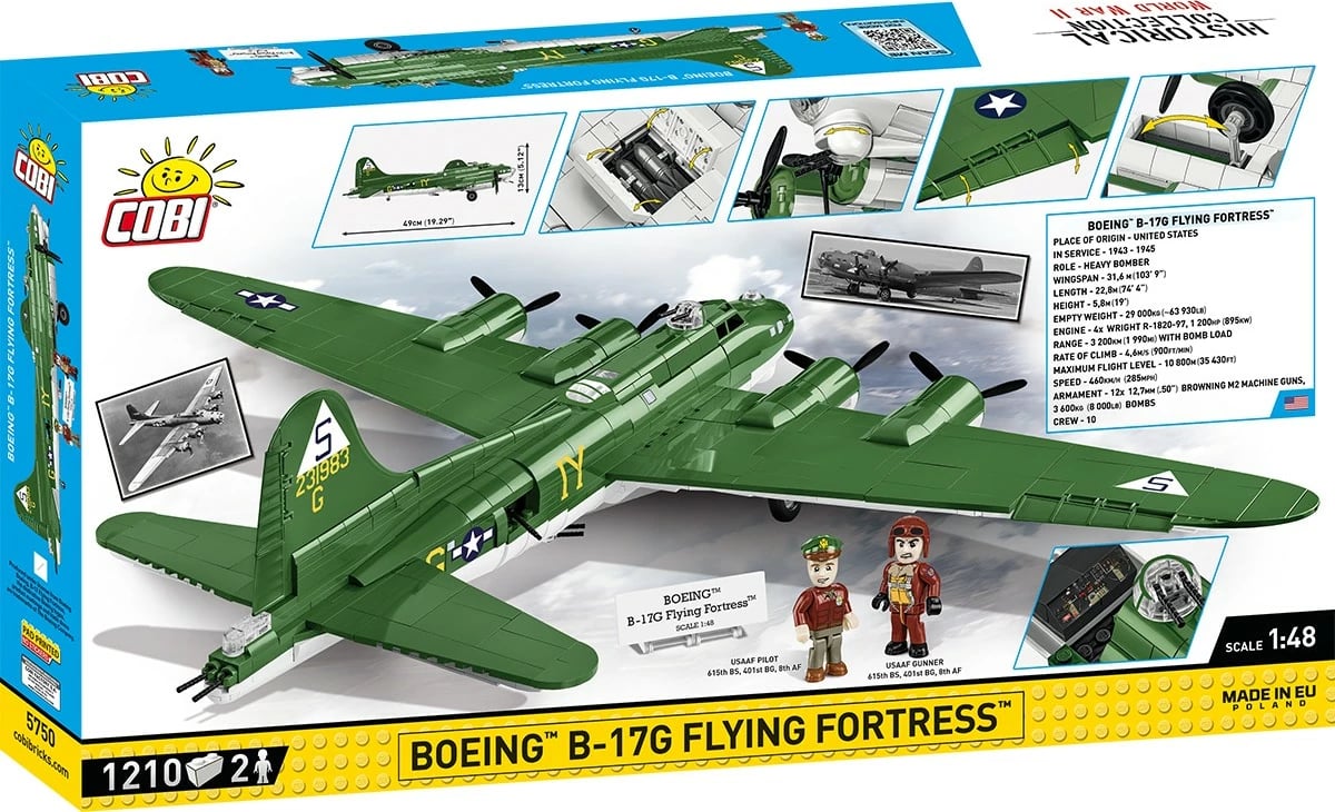 Set blloqesh ndërtimi Cobi Klocki Boeing B-17G Flying Fortress, 1210 pjesë, 2 figurina, Jeshile Set blloqesh ndërtimi Cobi Klocki Boeing B-17G Flying Fortress, 1210 pjesë, 2 figurina, Jeshile