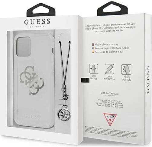Mbështjellës Guess GUHCP12LKS4GSI për iPhone 12 Pro Max 6.7", transparent, me varëse argjendi