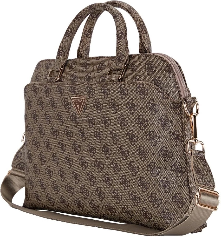 Çantë laptopi Guess 4G Zipper Pocket Triangle Logo, 15", Kafe