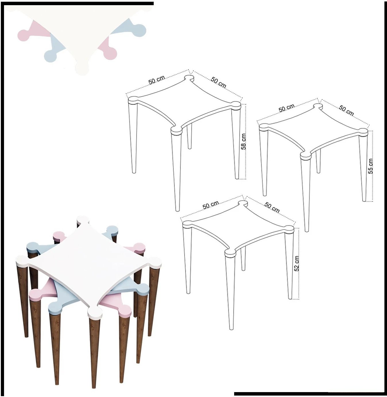 Set tavolinash të vendosshme (3 copë), Hanah Home, Tremo