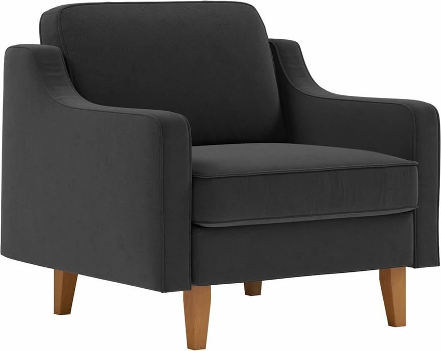 Karrige një vendëshe Robin 1, ngjyrë gri nate, këmbë dru arre