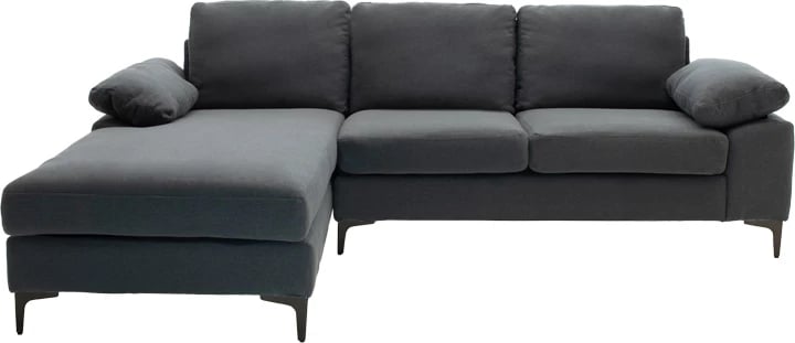 Këndare Cohen me kënd të djathtë, material tekstili, ngjyrë gri e errët, këmbë metalike të zeza, 240x159x83cm