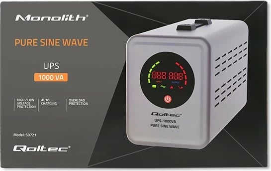 UPS Qoltec 1000VA 700W Pure Sine Wave, Gri UPS Qoltec 1000VA 700W Pure Sine Wave, Gri