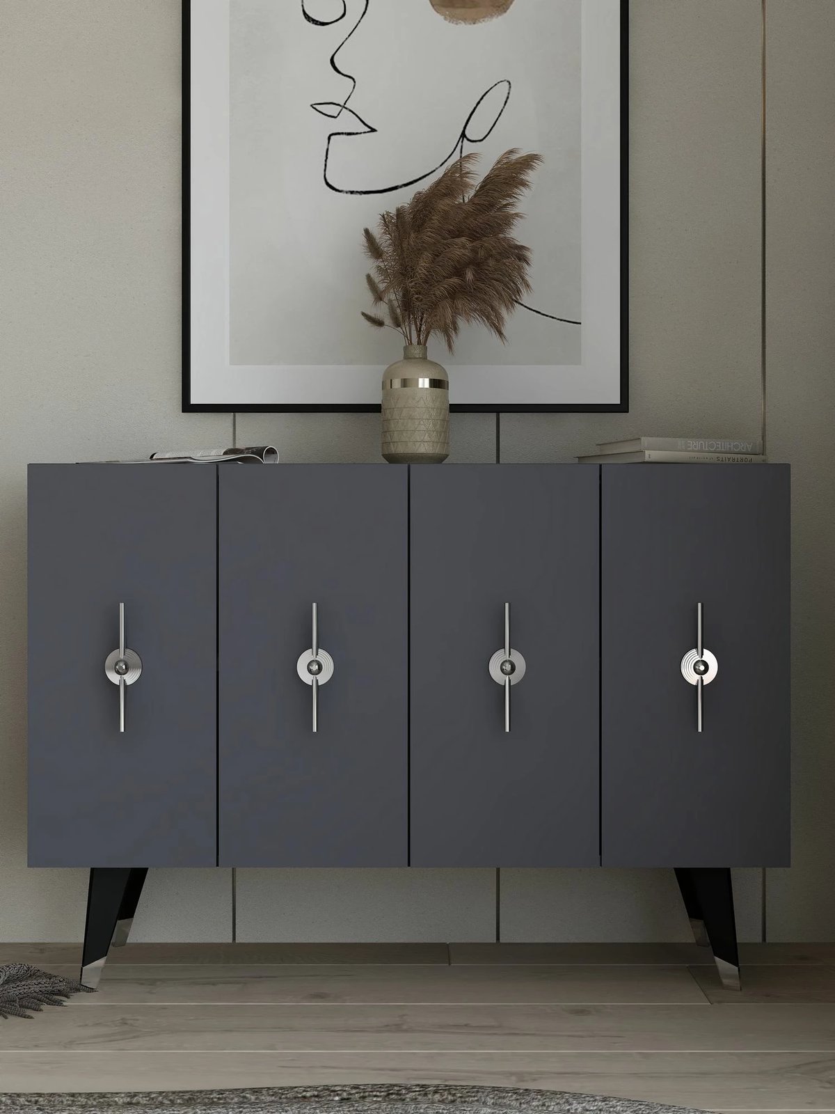 Konsol Skye Decor, ngjyrë argjendi dhe antracit, Quart Ramada