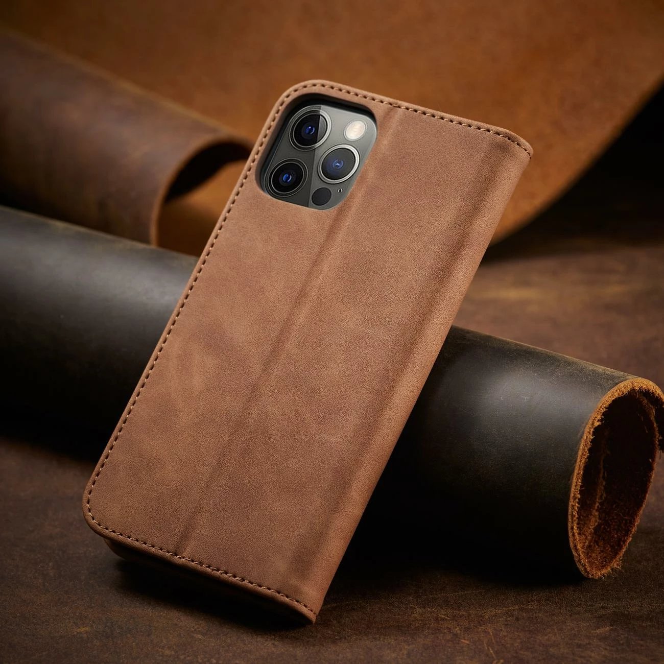 Mbështjellës Hurtel Magnet Fancy Case për iPhone 12 Pro Max, me portofol dhe mbajtëse, Kafe Mbështjellës Hurtel Magnet Fancy Case për iPhone 12 Pro Max, me portofol dhe mbajtëse, Kafe