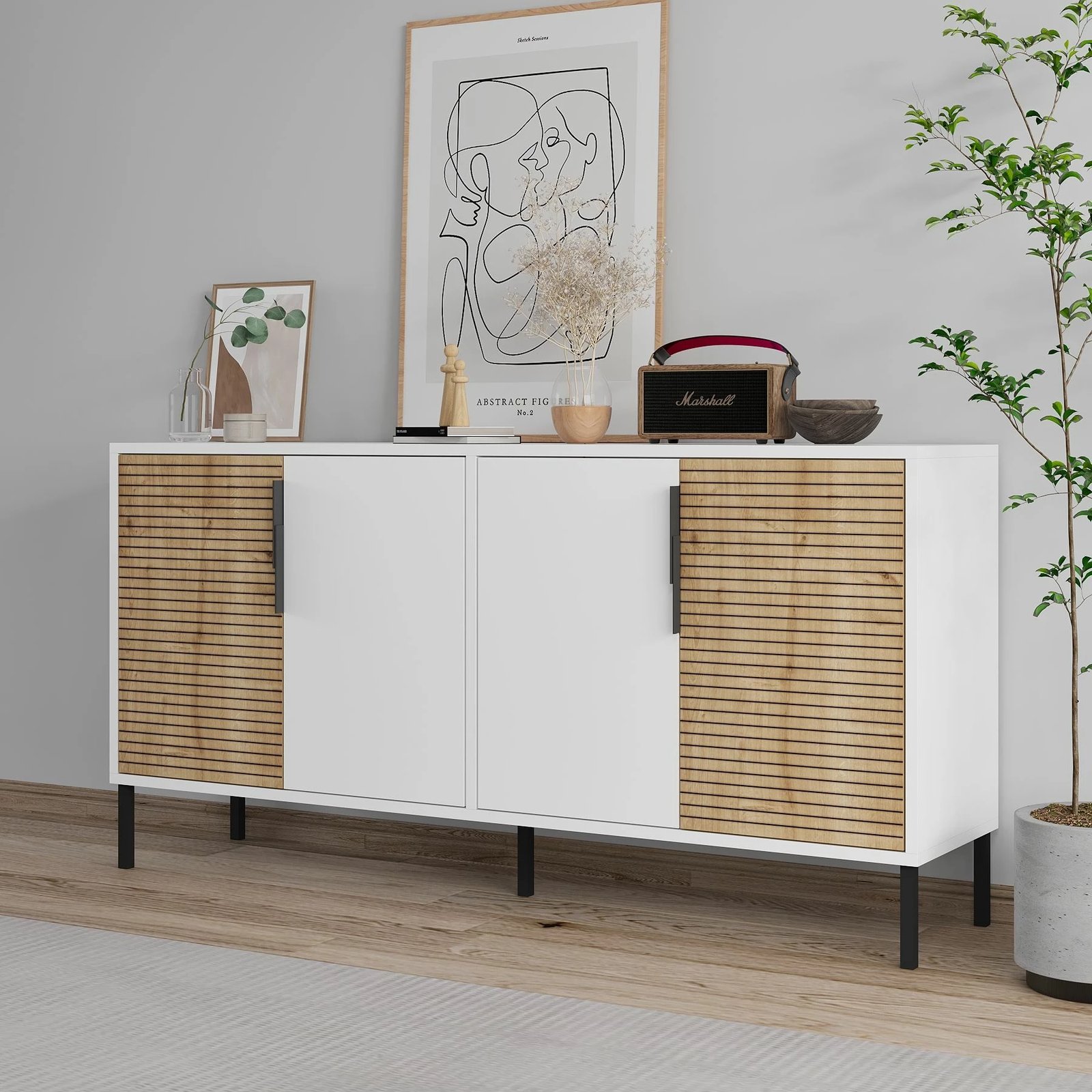 Konsol Skye Decor, ngjyrë e bardhë, lisi sapphire