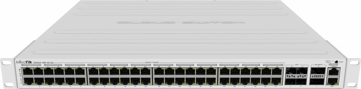 Switch i menaxhuar Mikrotik CRS354-48P-4S+2Q+RM, rack, 48 porte 1G, 4 SFP+, 2 QSFP+, i bardhë
